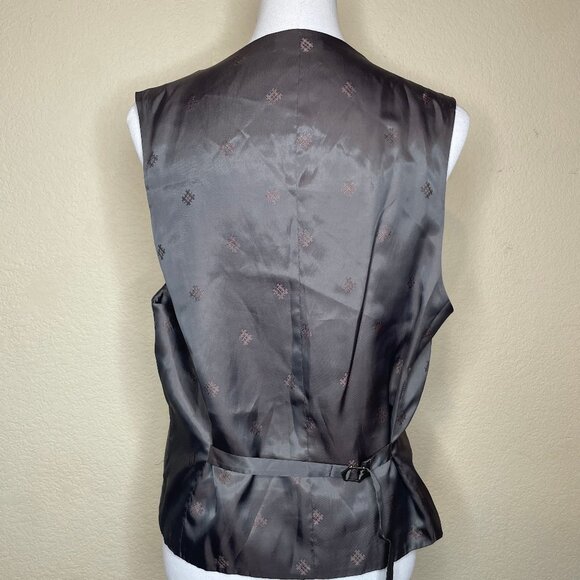 Men's Pinstripe Wool Vest 40L Dark Gray Charcoal Suit Waistcoat Event Occasion - Picture 4 of 10